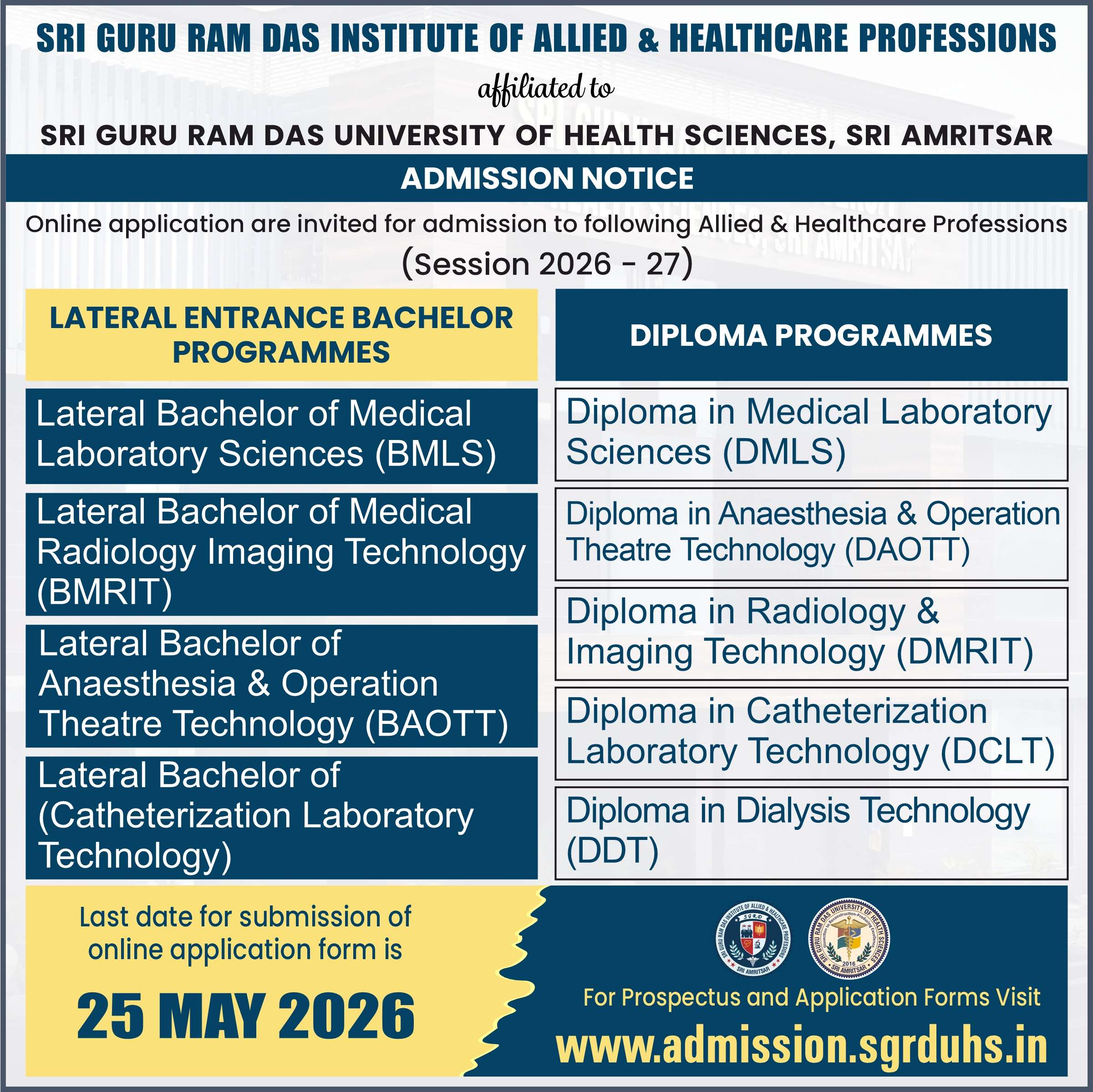 Admission Notice - Lateral Entry Bachelor and Diploma Programmes - Allied Health Care Professions - 2026-27.jpeg